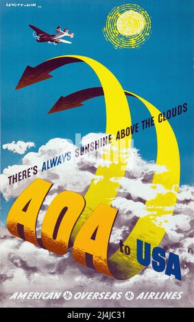 Vintage 1940s Travel Poster - AOA nach USA über der Wolke ist immer Sonnenschein - LeWitt-Him - 1948 Stockfoto