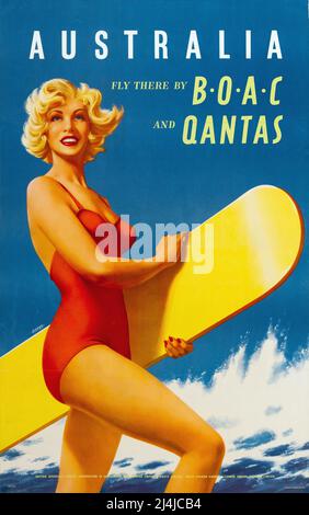 Vintage Travel Poster - BOAC Qantas - Australien - von Albert Hayes Stockfoto