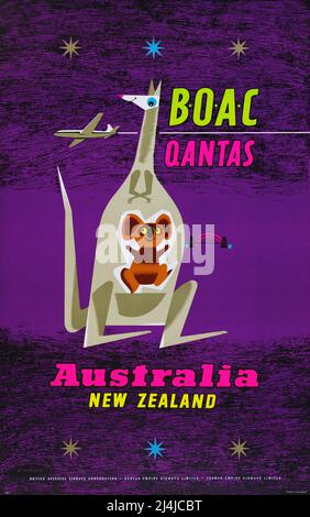 Vintage 1950s Travel Poster - BOAC Qantas - Australien Neuseeland -von Maurice Laban - 1957 Stockfoto