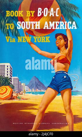 Vintage Travel Poster - BOAC Qantas - Südamerika via New York - von Albert Hayes Stockfoto