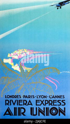 Vintage Travel Poster - Air Union, Riviera Express, Londres-Paris-Lyon-Cannes Stockfoto