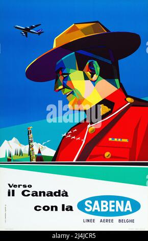 Vintage Travel Poster für Kanada von Sabena Airlines RCMP Mountie von Gaston van den Eynde Stockfoto