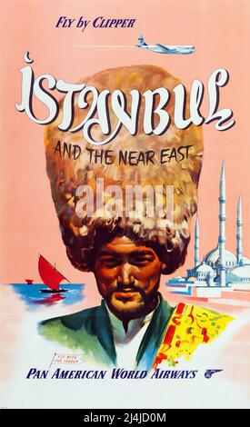 Vintage 1950s Pan am Travel Poster - Istanbul von Clipper , Pan American World Airways Stockfoto