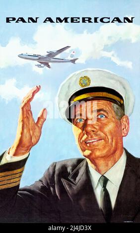 Poster zum Pan American World Airways Pilot 1950s im Vintage-Stil. Stockfoto