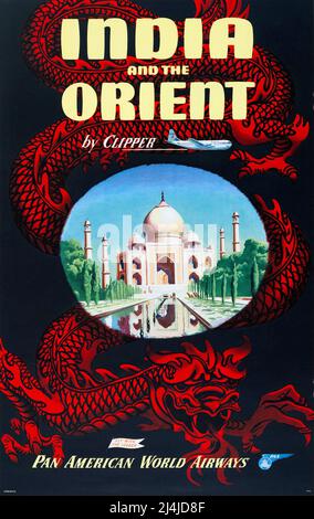 Vintage Travel Poster - Pan American World Airways India and the Orient von Clipper Stockfoto