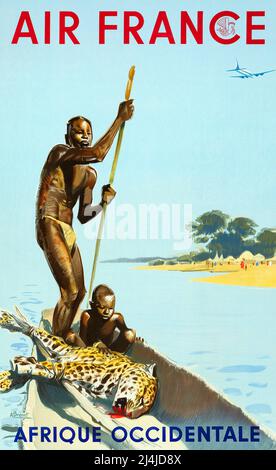 VINTAGE-REISEPOSTER VON ALBERT BRENET 1950 - AIR FRANCE WESTAFRIKA- AFRIQUE OKZIDENTALE Stockfoto