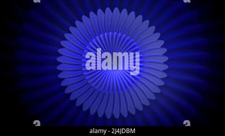 Extraterrestrische Fliederform einer Blume mit wechselnden Blütenblättern, nahtlose Schleife. Bewegung. Alien blühende symmetrische Blume. Stockfoto