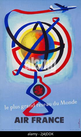 Air France Le Plus Grand Reseau du Monde Travel Poster Frankreich, 1956 Künstler: Nathan Stockfoto