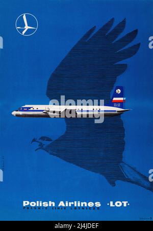 Vintage Fly by LOT Polish Airlines Travel Poster Stockfoto