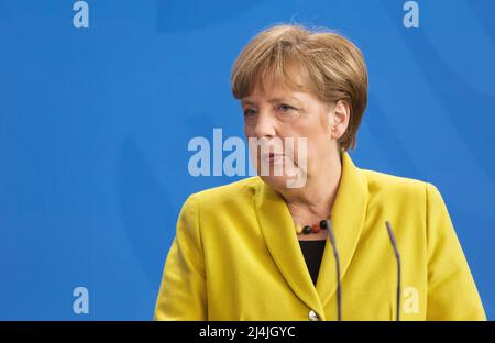 Berlin, Deutschland. 16. März 2015. Bundeskanzlerin Angela Merkel während eines gemeinsamen Briefings mit dem ukrainischen Präsidenten Petro Poroschenko in Berlin. (Foto von Mikhail Palinchak/SOPA Images/Sipa USA) Quelle: SIPA USA/Alamy Live News Stockfoto
