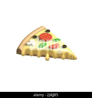 3D Scheiben Pizza mit Pilzen, Oliven, Tomaten und Basilikum. Isolierte Abbildung auf weißem Hintergrund. 3D Rendern. Stockfoto