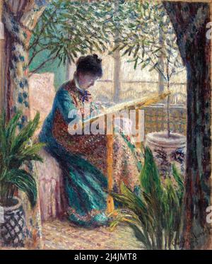 Claude Monet. Madame Monet Embroidering (Camille au métier), 1875. Stockfoto