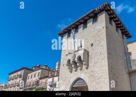 Porta San Francesco Tor in San Marino. Stockfoto