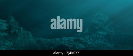 Zerklüftete Landschaft Gelände Unterwasser Dunkle Szene. Stockfoto