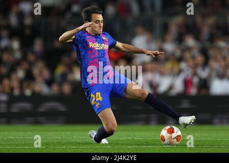 Eric Garcia vom FC Barcelona spielte während des UEFA Europa League-Spiels, des Viertelfinales, des zweiten Beins zwischen dem FC Barcelona und der Eintracht Frankfurt am 14. April 2022 im Camp Nou Stadium in Barcelona, Spanien. (Foto von Colas Buera / PRESSINPHOTO) Stockfoto