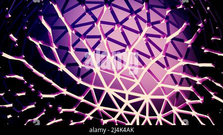 Violetter Hintergrund.Design. Das weiße Gitter, auf dem die Strahlen leuchten und die Farbe in der Abstraktion ändert. Stockfoto