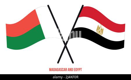 Madagaskar und Ägypten Flaggen gekreuzt und winken Flat Style. Offizieller Anteil. Korrigieren Sie Die Farben. Stock Vektor