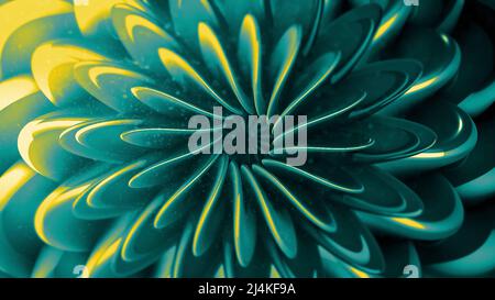 3D Muster bewegter Blumen mit hypnotischer Wirkung. Bewegung. Hypnotisches 3D Blütenmuster mit wechselnden Blütenblättern. Schöne 3D Blume bewegt und schwimmt Stockfoto