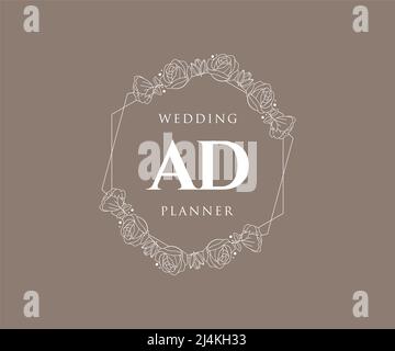 AD Initials Letter Hochzeit Monogram Logos Kollektion, handgezeichnete moderne minimalistische und florale Vorlagen für Einladungskarten, Save the Date, elegant Stock Vektor