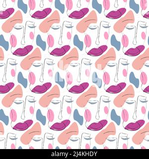 Nahtloses Muster stilisierter Frauenporträts. Vektormuster mit abstrakten Punkten. Stock Vektor