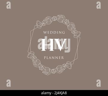 HV Initials Letter Hochzeit Monogram Logos Kollektion, handgezeichnete moderne minimalistische und florale Vorlagen für Einladungskarten, Save the Date, elegant Stock Vektor