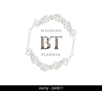 BT Initials Letter Hochzeitslogos Kollektion, handgezeichnete moderne minimalistische und florale Vorlagen für Einladungskarten, Save the Date, elegant Stock Vektor