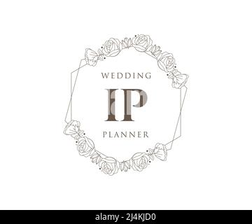 IP Initialen Brief Hochzeit Monogram Logos Kollektion, handgezeichnete moderne minimalistische und florale Vorlagen für Einladungskarten, Save the Date, elegant Stock Vektor