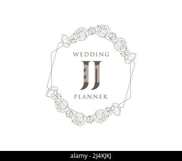 JJ Initials Letter Hochzeitslogos-Kollektion, handgezeichnete, moderne, minimalistische und florale Vorlagen für Einladungskarten, Save the Date, elegant Stock Vektor