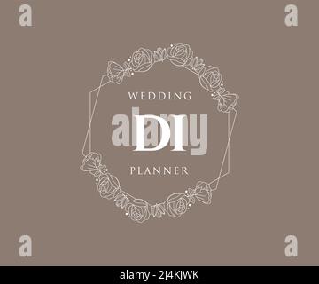 DI Initialen Brief Hochzeit Monogram Logos Kollektion, handgezeichnete moderne minimalistische und florale Vorlagen für Einladungskarten, Save the Date, elegant Stock Vektor