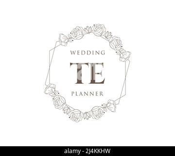 TE Initials Letter Hochzeitslogos-Kollektion, handgezeichnete, moderne, minimalistische und florale Vorlagen für Einladungskarten, Save the Date, elegant Stock Vektor