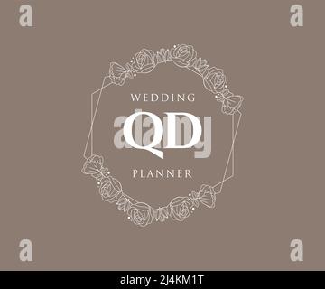 QD Initials Letter Hochzeit Monogram Logos Kollektion, handgezeichnete moderne minimalistische und florale Vorlagen für Einladungskarten, Save the Date, elegant Stock Vektor