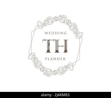 TH Initialen Brief Hochzeit Monogramm Logos Kollektion, handgezeichnete moderne minimalistische und florale Vorlagen für Einladungskarten, Save the Date, elegant Stock Vektor