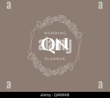 QN Initials Letter Hochzeit Monogram Logos Kollektion, handgezeichnete moderne minimalistische und florale Vorlagen für Einladungskarten, Save the Date, elegant Stock Vektor
