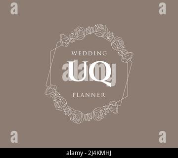 UQ Initials Letter Hochzeit Monogram Logos Kollektion, handgezeichnete moderne minimalistische und florale Vorlagen für Einladungskarten, Save the Date, elegant Stock Vektor