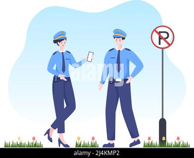 Police Officer Charakter Vektor Illustration mit Uniform mit Set Equipment in Flat Cartoon Style Stock Vektor