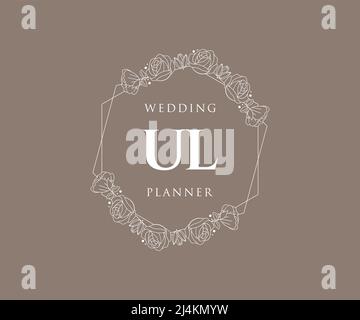 UL Initials Letter Hochzeitslogos-Kollektion, handgezeichnete, moderne, minimalistische und florale Vorlagen für Einladungskarten, Save the Date, elegant Stock Vektor