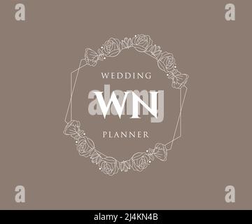 WN Initials Letter Hochzeit Monogram Logos Kollektion, handgezeichnete moderne minimalistische und florale Vorlagen für Einladungskarten, Save the Date, elegant Stock Vektor