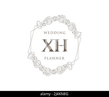 XH Initials Letter Hochzeit Monogram Logos Kollektion, handgezeichnete moderne minimalistische und florale Vorlagen für Einladungskarten, Save the Date, elegant Stock Vektor