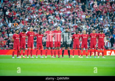 London, Großbritannien. 16. April 2022. Liverpool-Team beim Halbfinale des Emirates FA Cup zwischen Manchester City und Liverpool am 16. April 2022 im Wembley Stadium, London, England. Foto von Salvio Calabrese. Nur zur redaktionellen Verwendung, Lizenz für kommerzielle Nutzung erforderlich. Keine Verwendung bei Wetten, Spielen oder Veröffentlichungen einzelner Clubs/Vereine/Spieler. Kredit: UK Sports Pics Ltd/Alamy Live Nachrichten Stockfoto