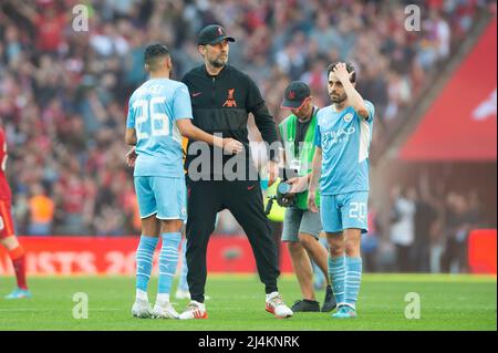 London, Großbritannien. 16. April 2022. Jürgen Klopp-Manager von Liverpool beim Halbfinale des Emirates FA Cup zwischen Manchester City und Liverpool am 16. April 2022 im Wembley Stadium, London, England. Foto von Salvio Calabrese. Nur zur redaktionellen Verwendung, Lizenz für kommerzielle Nutzung erforderlich. Keine Verwendung bei Wetten, Spielen oder Veröffentlichungen einzelner Clubs/Vereine/Spieler. Kredit: UK Sports Pics Ltd/Alamy Live Nachrichten Stockfoto