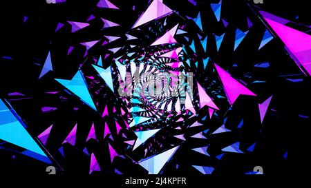 Eine helle Schleife in der Abstraktion.Design. Helle Teilchen, die miteinander verdreht sind, bilden aus ihren Trümmern einen Tunnel. Stockfoto