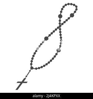 Rosenkranz Perlen Silhouette. Gebetsschmuck für Meditation. Katholischer Kaplet mit Kreuz. Religionssymbol. Vektorgrafik. Stock Vektor