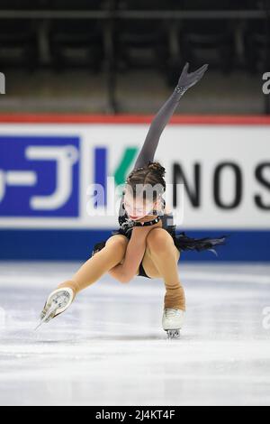 Tallinn, Estland. 16. April 2022. Olesya RAY (GER), während des Women Short Program, bei den ISU-Junioren-Eiskunstlauf-Weltmeisterschaften 2022, in der Tondiraba Ice Hall, am 16. April 2022 in Tallinn, Estland. Quelle: Raniero Corbelletti/AFLO/Alamy Live News Stockfoto