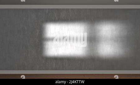 Hintergrund mit Sonnenlicht, das vom Fenster auf die Oberfläche fällt. Animation. Naturalistische Bewegung des einfallenden Lichts auf der Innenfläche. Animation mit Licht Stockfoto