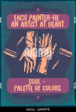 Posterdesign mit Illustration von Handschuhen und Bürsten auf Vintage-Hintergrund. Stock Vektor