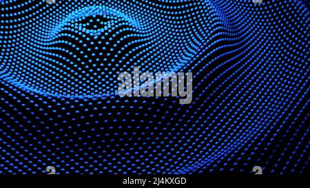 Abstraktion. Design. Kleine Kreise von blauer und grüner Farbe schütteln und schaffen große Kreise, die wiederum chaotisch in die rechte Ecke gehen Stockfoto