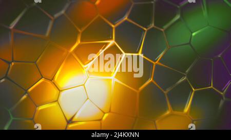 Orangefarbener Hintergrund. Bewegung. Ein Hintergrund, der aus kleinen Teilen besteht, die von einer leuchtend orangefarbenen Linie in einer sich drehenden Abstraktion umgeben sind. Stockfoto