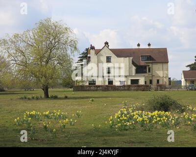 Das 1910 erbaute Tranmer House war die Heimat von Edith Pretty, die die archäologischen Ausgrabungen von Sutton Hoo auf ihrem Land, dem heutigen National Trust, initiierte. Stockfoto