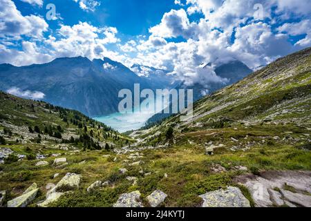 Schlegeisspeicher Wanderung zur Olperer Hütte Stockfoto