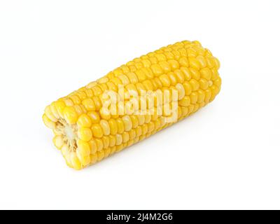 Einzelne organische Maiskolben isoliert auf weißem Hintergrund. Nahrhafter Snack Stockfoto